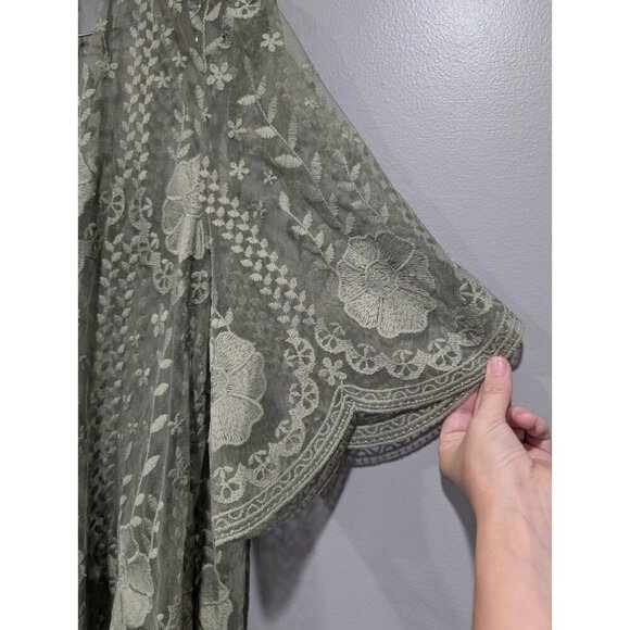 Torrid Women's Lace Kimono Green Duster Floral Open Front Beachy Boho Sz 1/2 XL - Picture 5 of 16